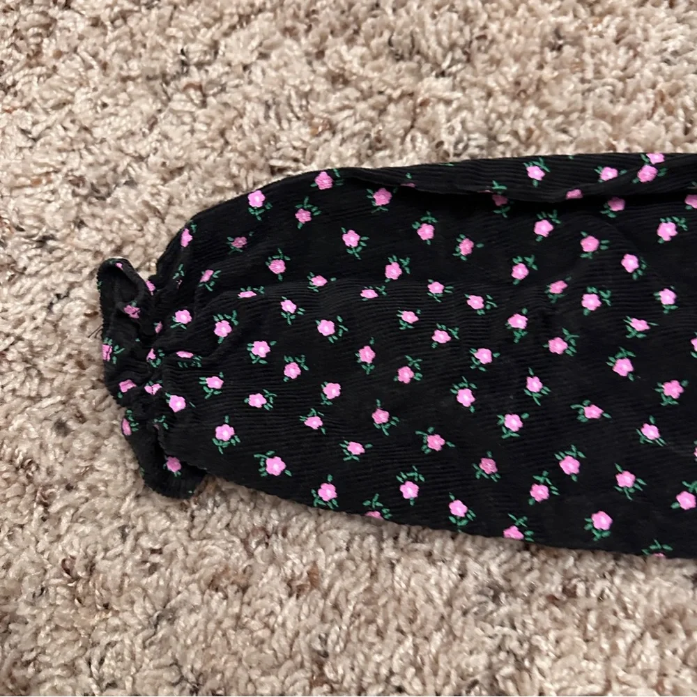 Vintage Tiny Tots Black & Pink Floral Corduroy Jumpsuit Baby Girl Size 18 Months